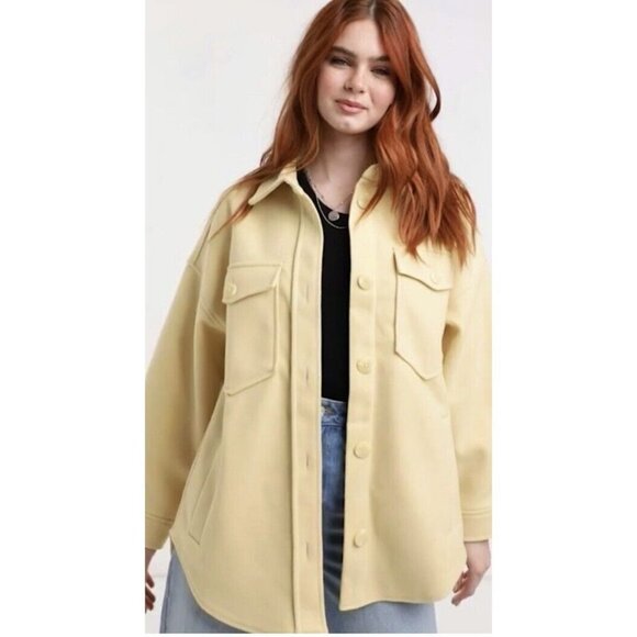 Joie Pale Yellow Fleece Button Up Shacket Size XS Pockets Oversize Jacket S - Picture 3 of 13